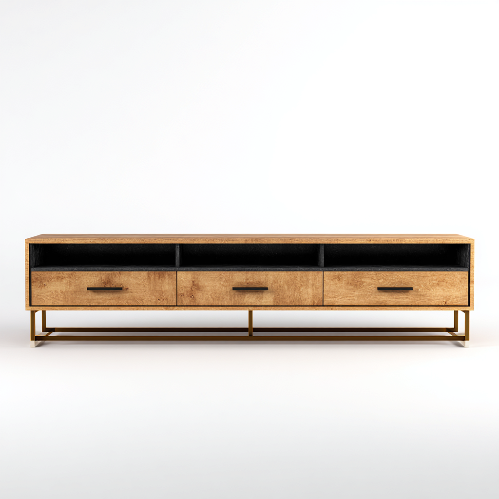 Meuble TV bois 165x40x55 cm - marron-noir - adapté au salon - design moderne-Abodeixe