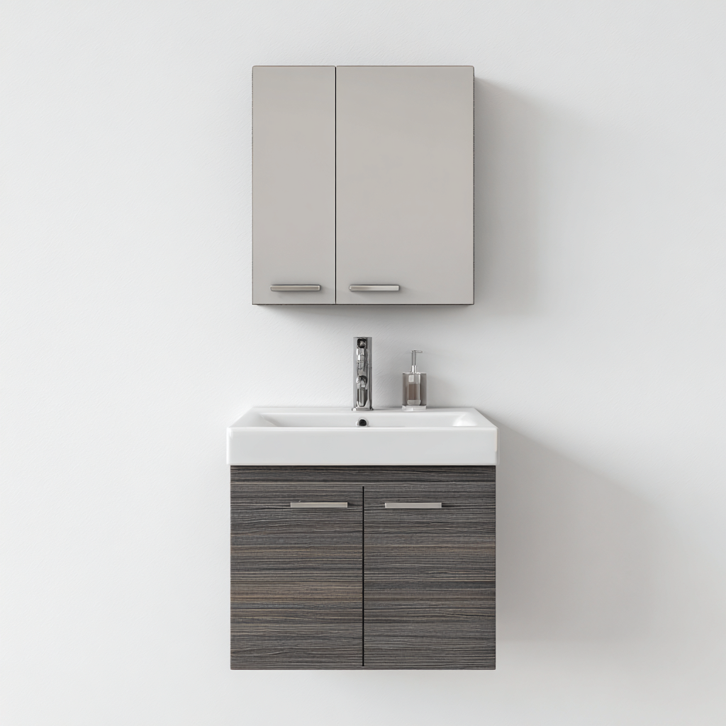 Meuble vasque bois composite 60x45x55 cm - gris-blanc - design moderne pour salle de bain-Abodeixe