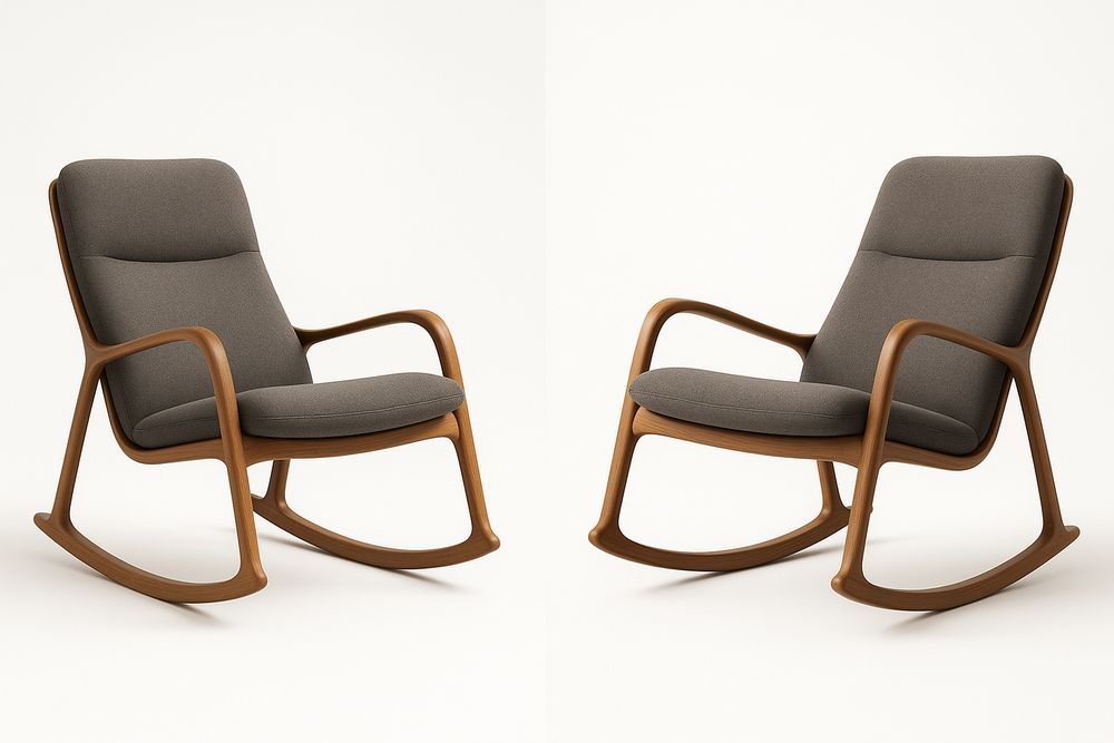 Fauteuil à bascule en bois tissu gris