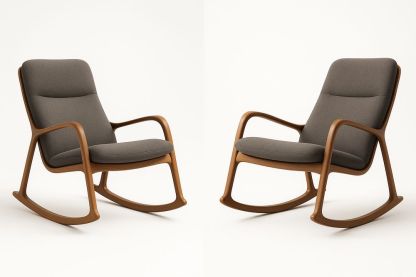 Fauteuil à bascule en bois tissu gris