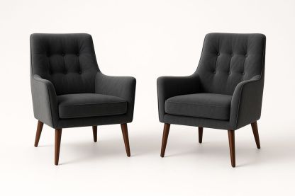 Lot de 2 fauteuils en tissu avec pieds en bois