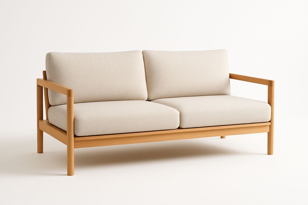 Canapé 2 Places Chêne Tissu Beige