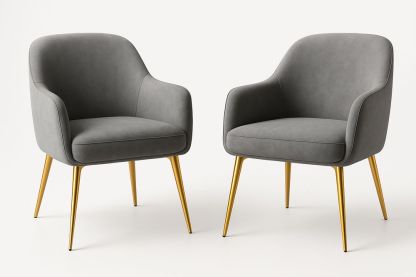 Lot de 2 fauteuils en tissu gris avec pieds en métal doré