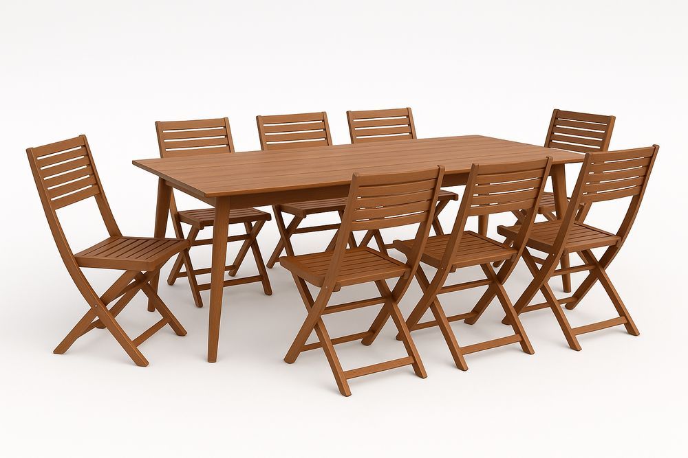 Set da Giardino in Legno di Acacia con Tavolo e 8 Sedie Pieghevoli Marroni