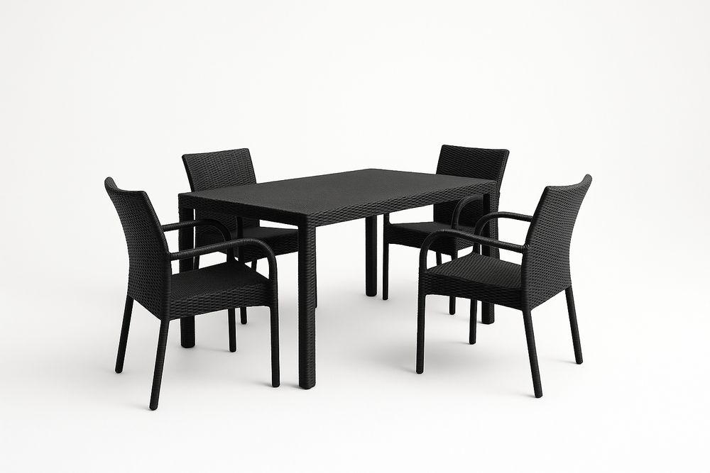 Set Tavolo e Sedie da giardino in Rattan Sintetico Nero