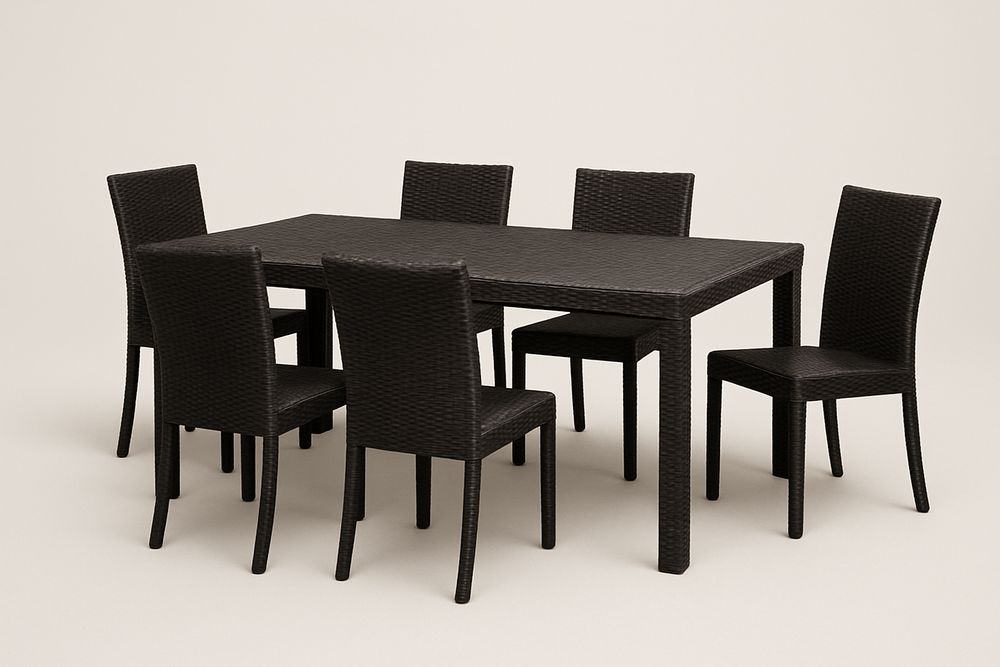 Set tavolo e sedie in rattan nero 150x90x74cm 6 posti