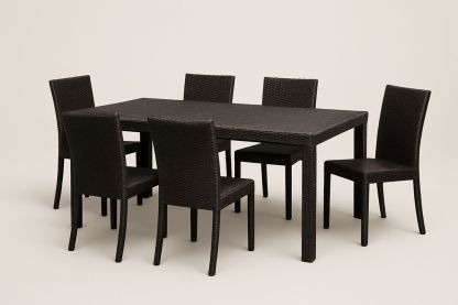 Set tavolo e sedie in rattan nero 150x90x74cm 6 posti