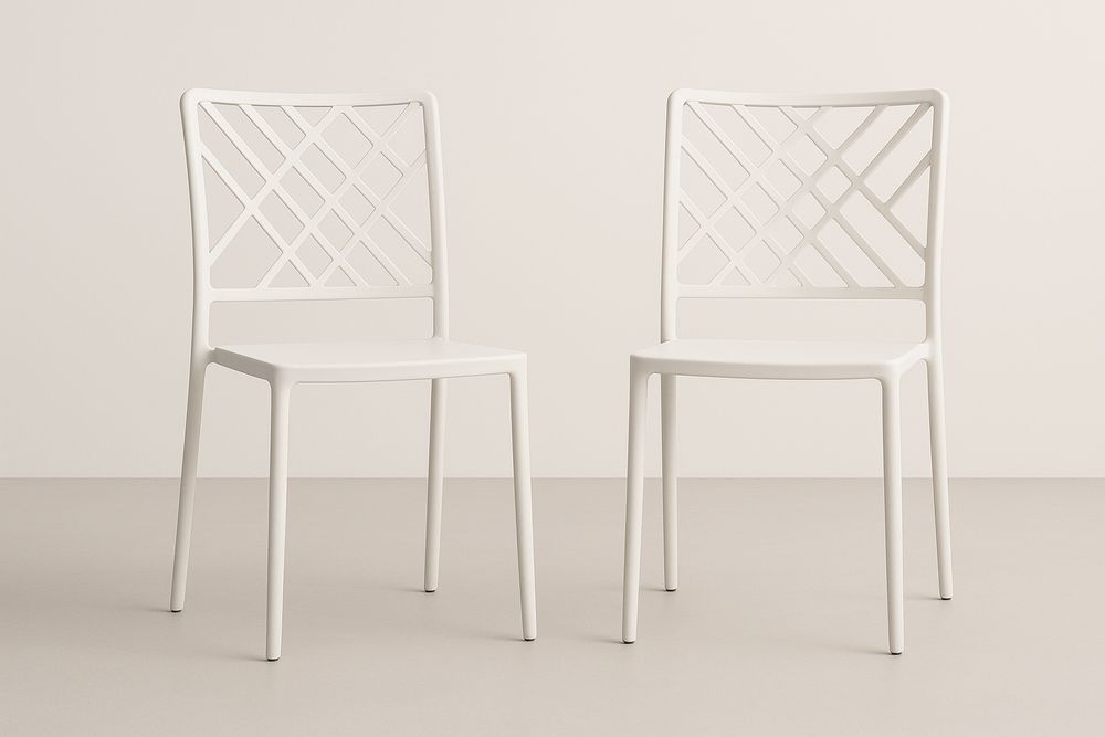 Set di 2 sedie in polipropilene bianche con schienale a motivi geometrici