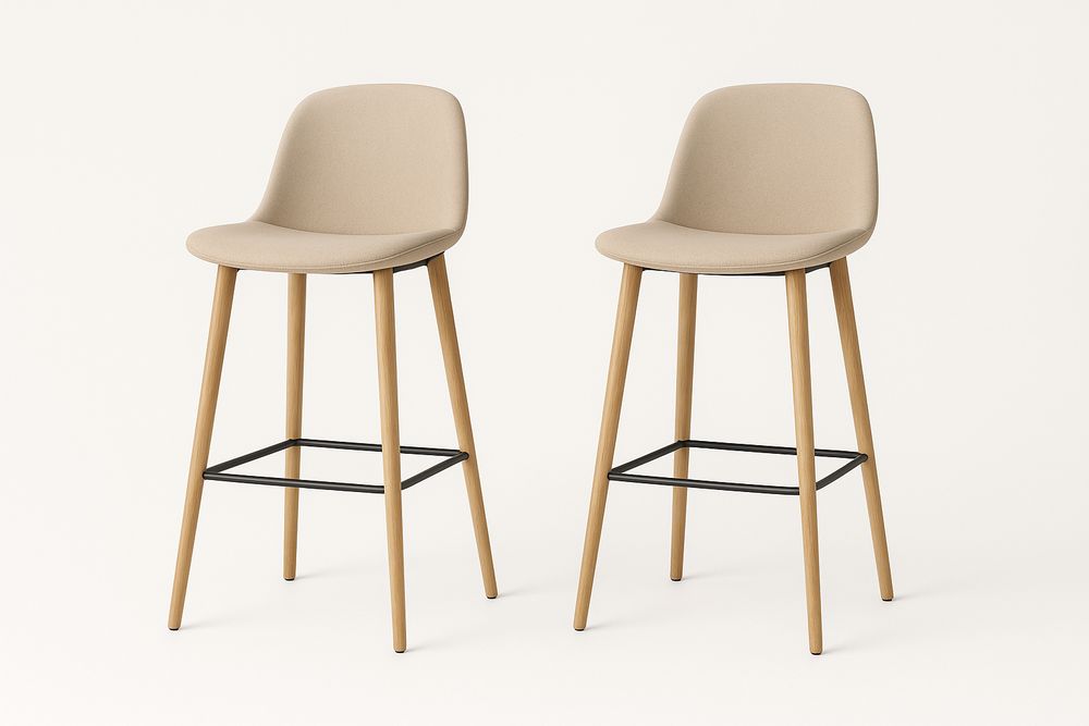 Tabourets de bar en tissu et bois beige, lot de 2