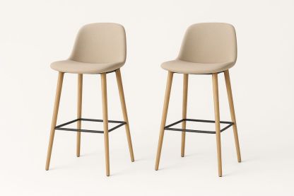 Tabourets de bar en tissu et bois beige, lot de 2