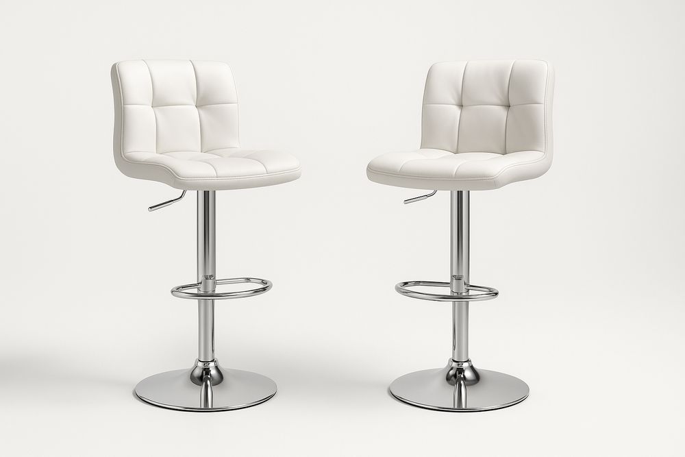 Tabouret de Bar en Cuir Synthétique Blanc et Métal Chromé