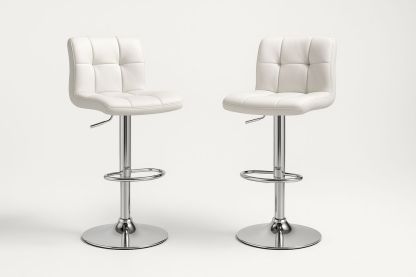 Tabouret de Bar en Cuir Synthétique Blanc et Métal Chromé