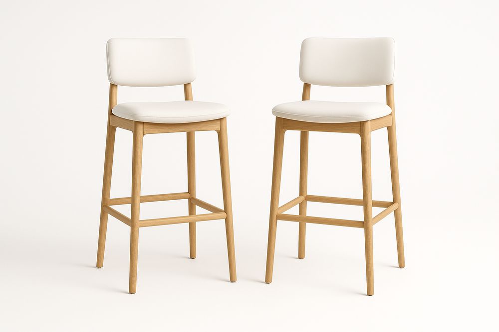 Set de 2 Tabourets de Bar en Bois et PU Blanc