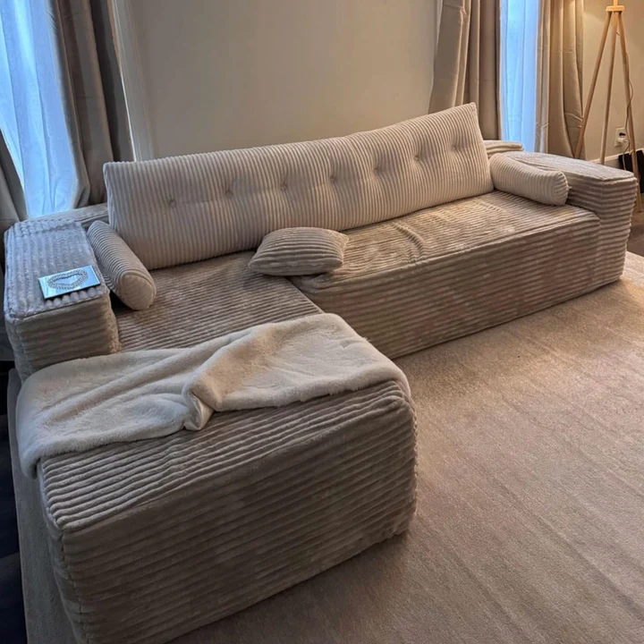 104" L-Shape Modular Couch with Chaise, Plush Corduroy Fabric, No Assembly Required