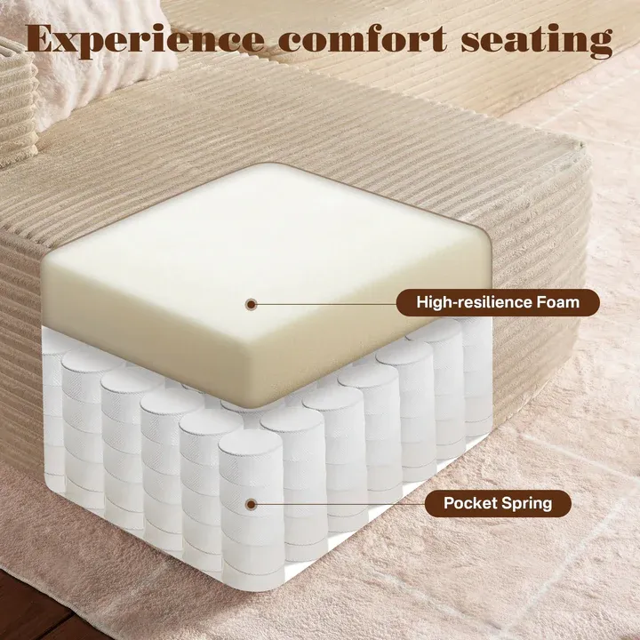 104" L-Shape Modular Couch with Chaise, Plush Corduroy Fabric, No Assembly Required