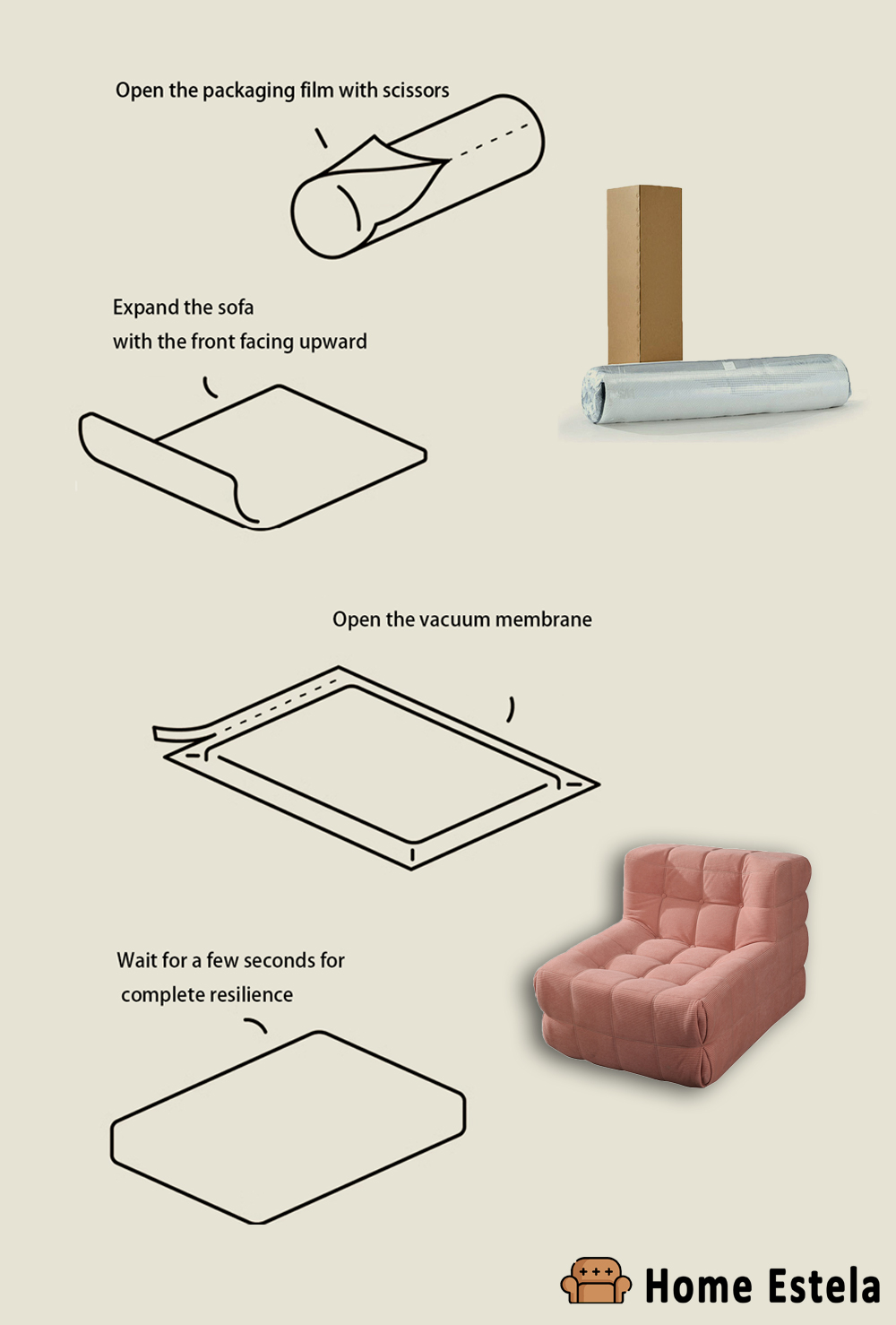 Disassembly and installation process of the sofa in a box