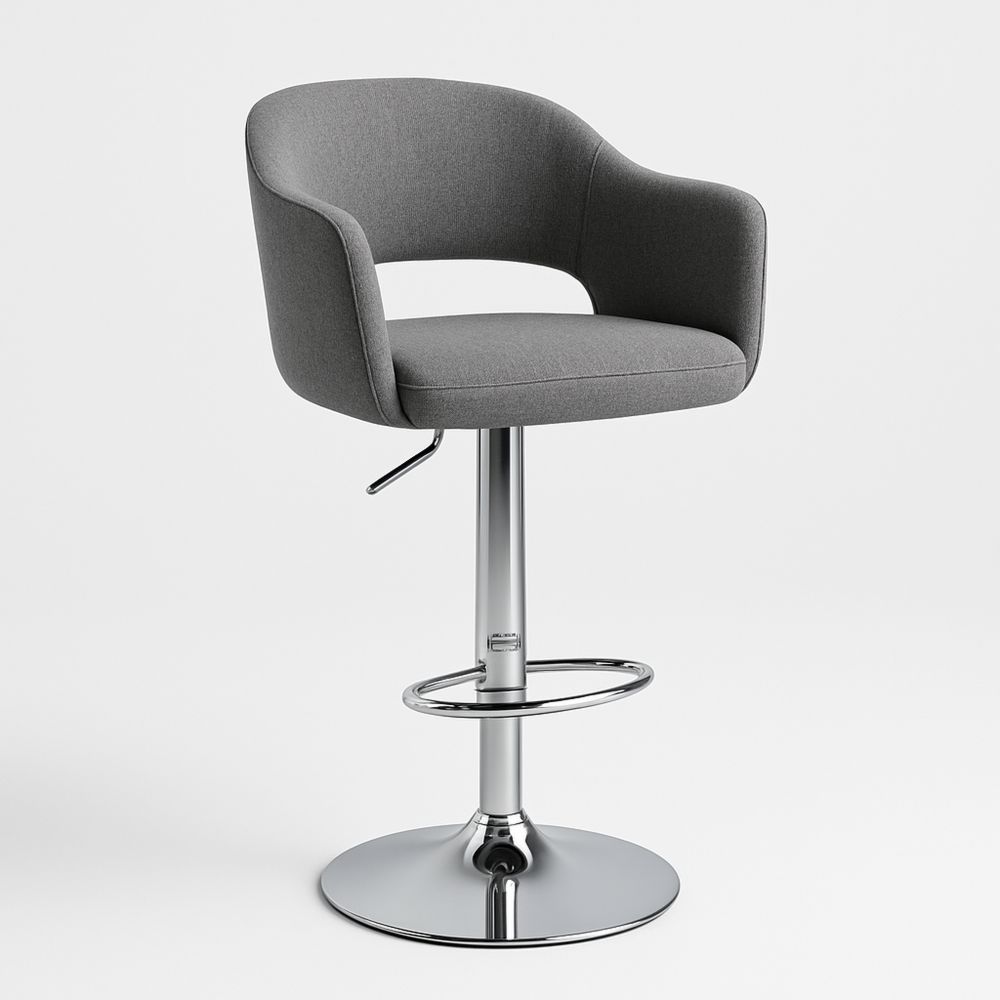 Sgabello in Tessuto Poliestere Grigio e Acciaio Cromato con Altezza Regolabile-Auraverilo