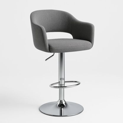 Sgabello in Tessuto Poliestere Grigio e Acciaio Cromato con Altezza Regolabile-Auraverilo