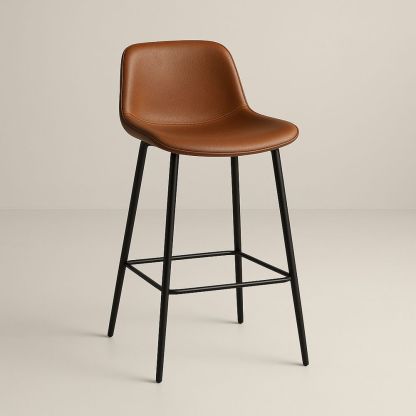 Sgabello in Pelle Sintetica Marrone con Gambe in Metallo Nero-Auraverilo