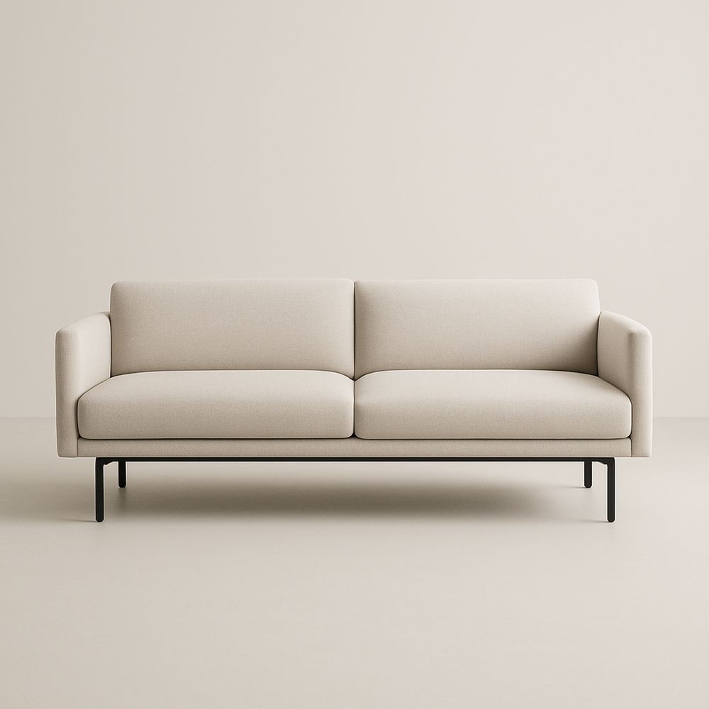 Divano tre posti in tessuto beige con struttura in metallo-Auraverilo