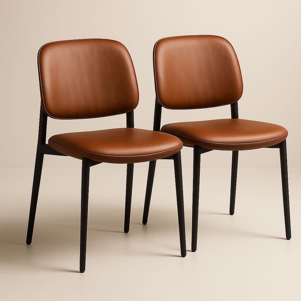 Sedie in Pelle PU Marrone con Gambe in Metallo Nero-Auraverilo