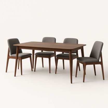 Set da pranzo in legno con tavolo rettangolare e 4 sedie grigie-Auraverilo