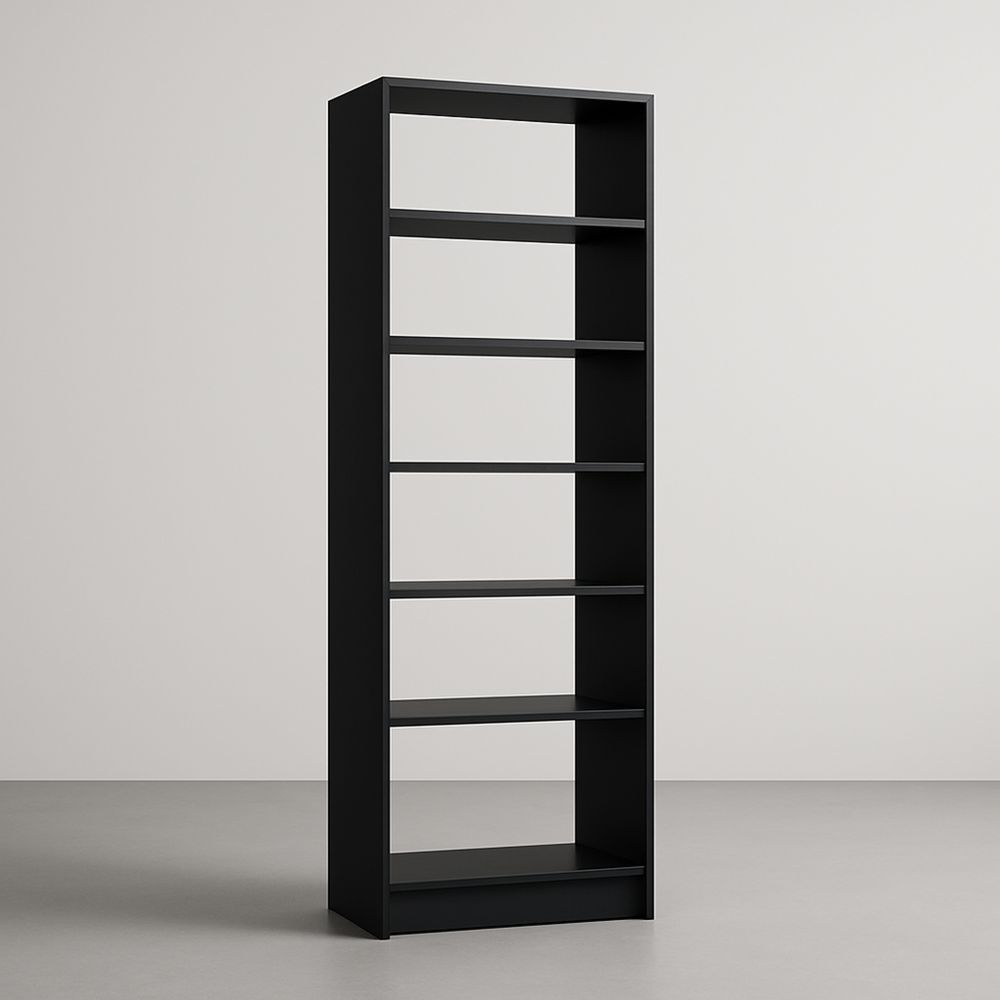 Libreria alta in legno composito nero 6 ripiani 200x80x30 cm-Auraverilo