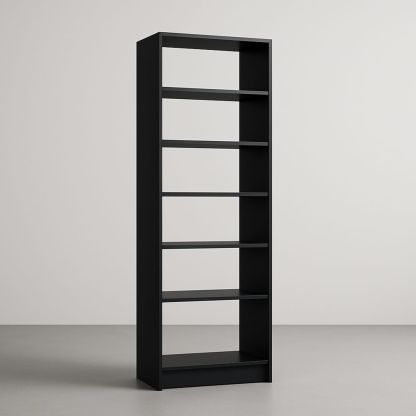 Libreria alta in legno composito nero 6 ripiani 200x80x30 cm-Auraverilo