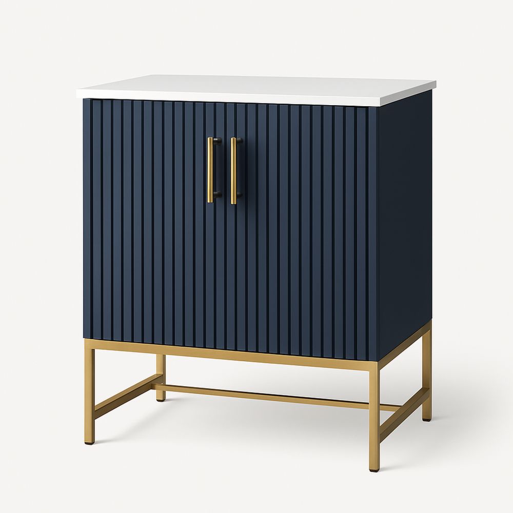 Mobiletto in MDF con Metallo e Superficie in Pietra Acrilica 80x40x90 cm Blu/Oro-Auraverilo