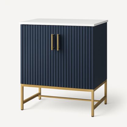 Mobiletto in MDF con Metallo e Superficie in Pietra Acrilica 80x40x90 cm Blu/Oro-Auraverilo