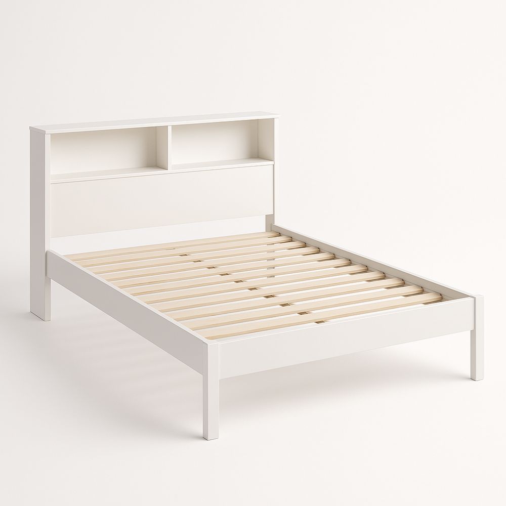 Letto Matrimoniale con Testiera a Scaffale in MDF Bianco 160x200 cm-Auraverilo