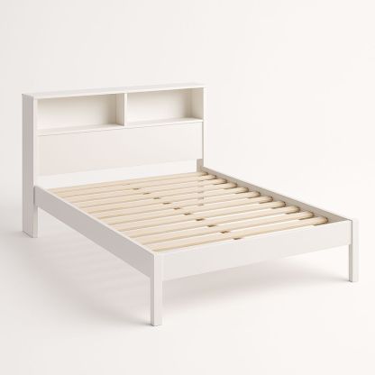 Letto Matrimoniale con Testiera a Scaffale in MDF Bianco 160x200 cm-Auraverilo