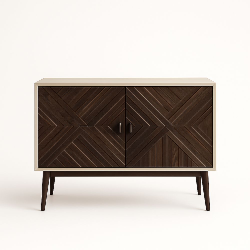 Credenza in Legno Massello con Ante Intarsiate Marrone-Auraverilo