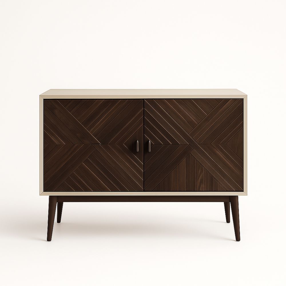 Credenza in Legno Massello con Ante Intarsiate Marrone-Auraverilo