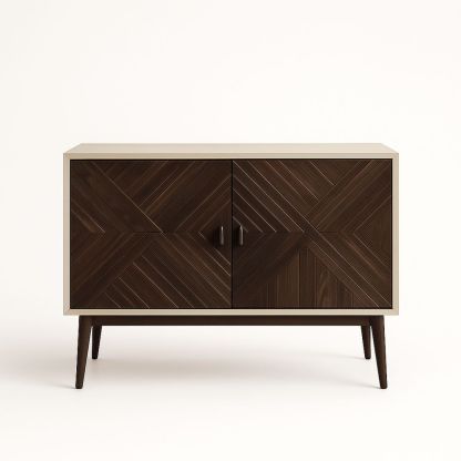 Credenza in Legno Massello con Ante Intarsiate Marrone-Auraverilo