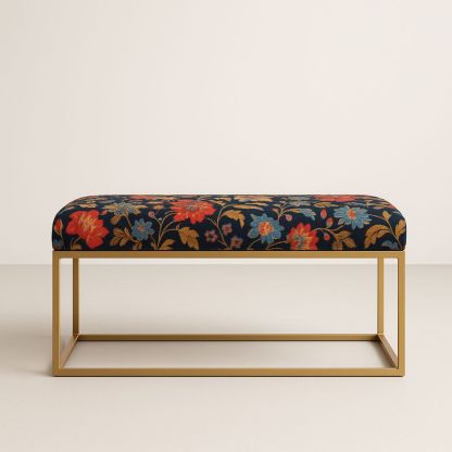 Panca in tessuto floreale poliestere con struttura in acciaio dorato 100x40x45 cm Blu/Rosso/Giallo-Auraverilo