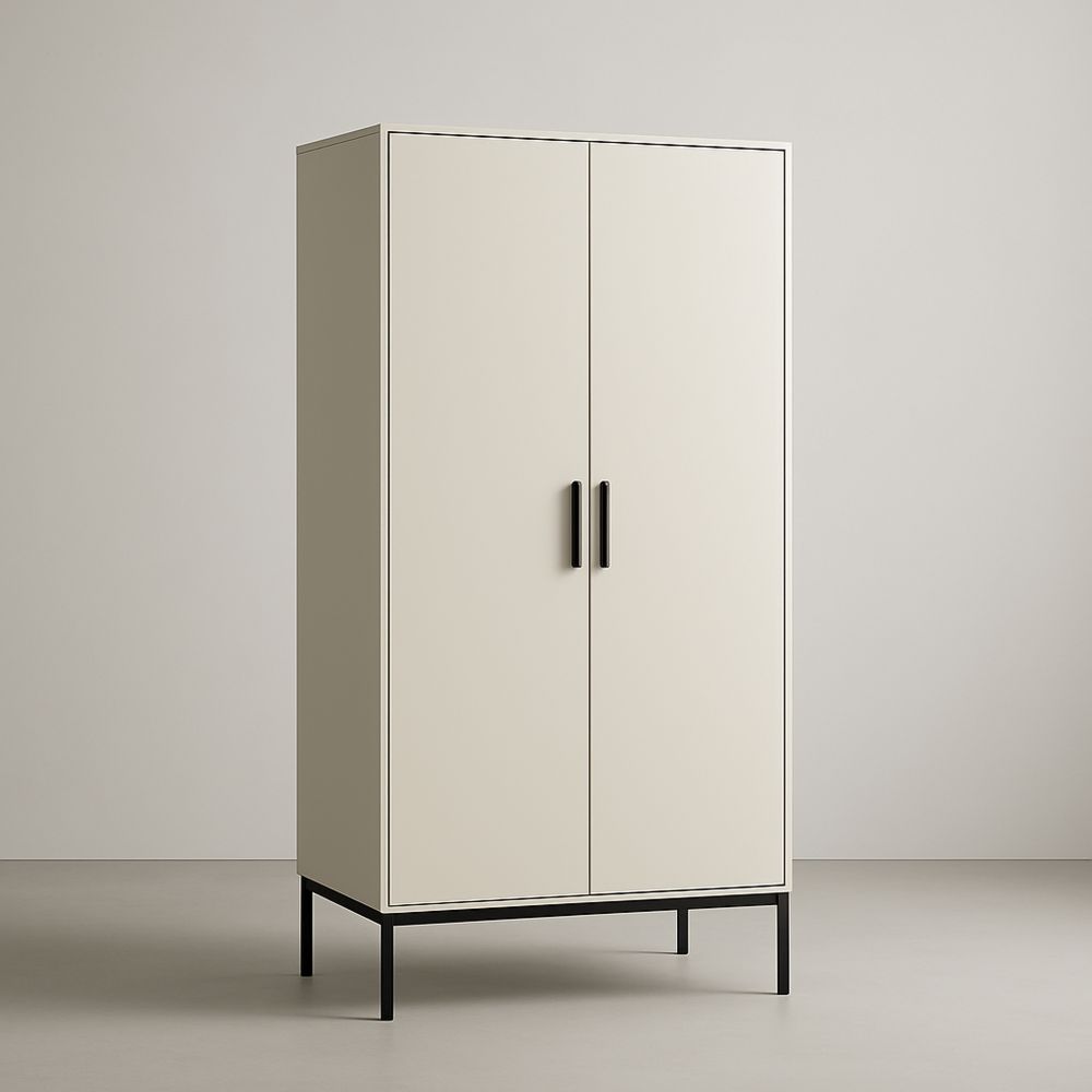 Armadio in MDF con gambe in acciaio due ante crema 180x80x45 cm-Auraverilo