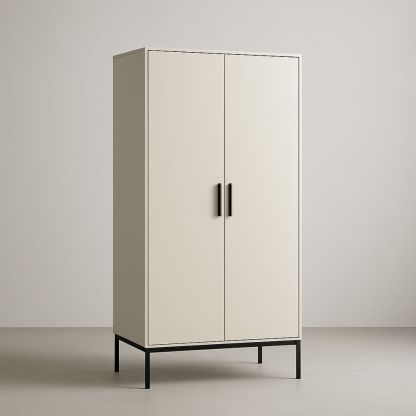 Armadio in MDF con gambe in acciaio due ante crema 180x80x45 cm-Auraverilo