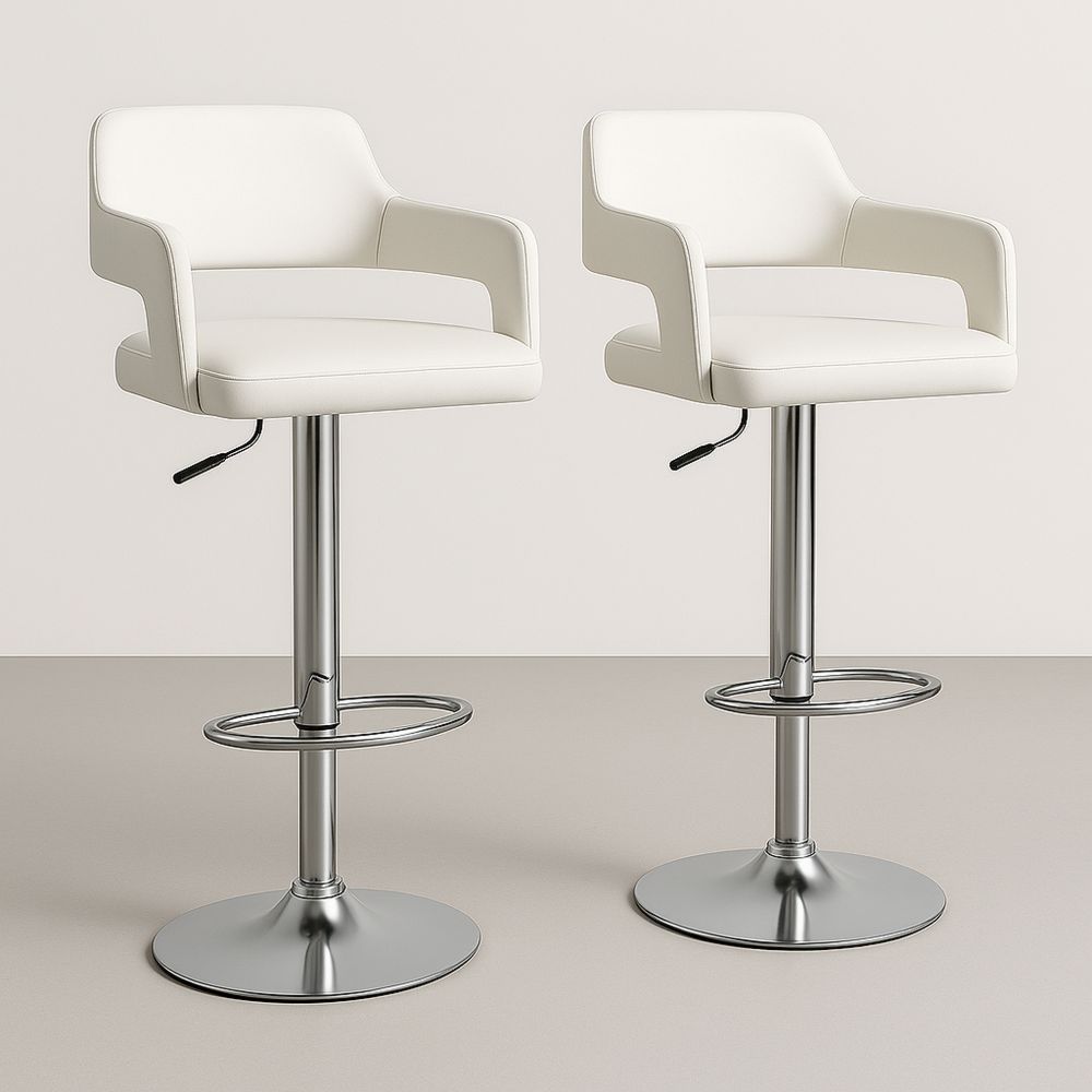 Set di 2 sgabelli bar in pelle PU con struttura in acciaio, bianco-Auraverilo