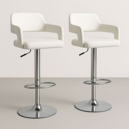 Set di 2 sgabelli bar in pelle PU con struttura in acciaio, bianco-Auraverilo