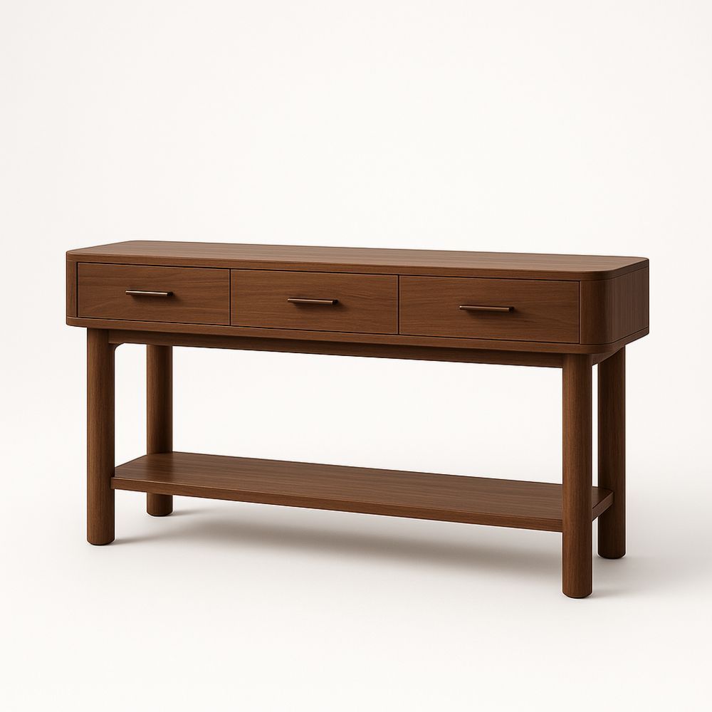 Consolle in Legno Massello con 3 Cassetti e Ripiano Inferiore Marrone-Auraverilo