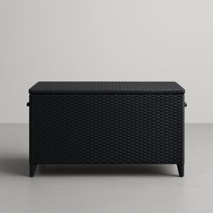 Baule contenitore in polietilene intrecciato effetto rattan nero con gambe-Auraverilo