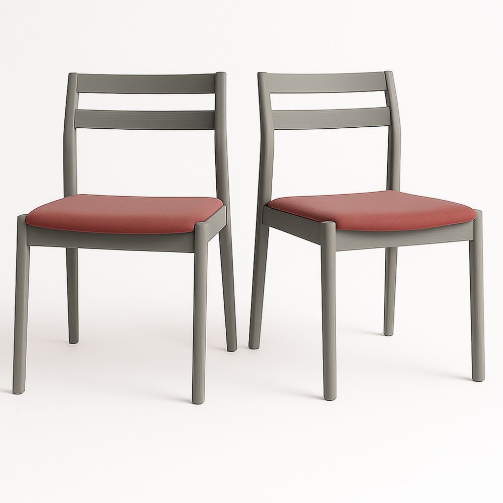Set 2 Sedie da Pranzo in Legno di Faggio Grigio con Seduta Rossa in Poliestere-Auraverilo