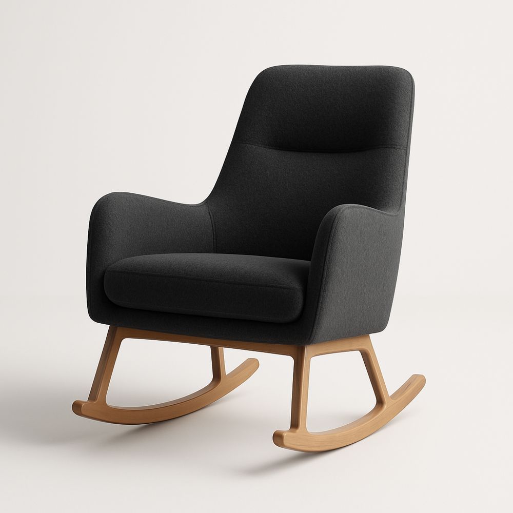 Sedia a dondolo in legno e tessuto grigio scuro-Auraverilo