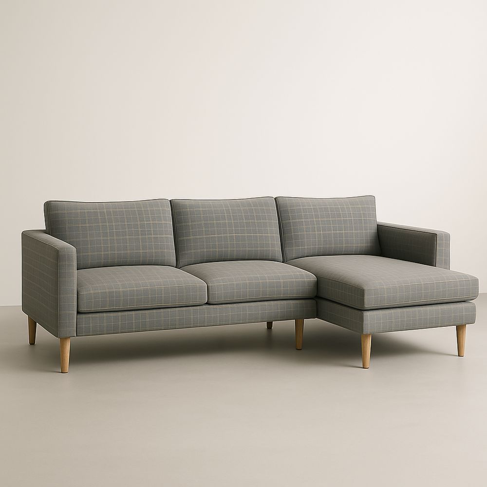 Divano angolare in tessuto con chaise longue grigio motivo quadretti 230 cm-Auraverilo