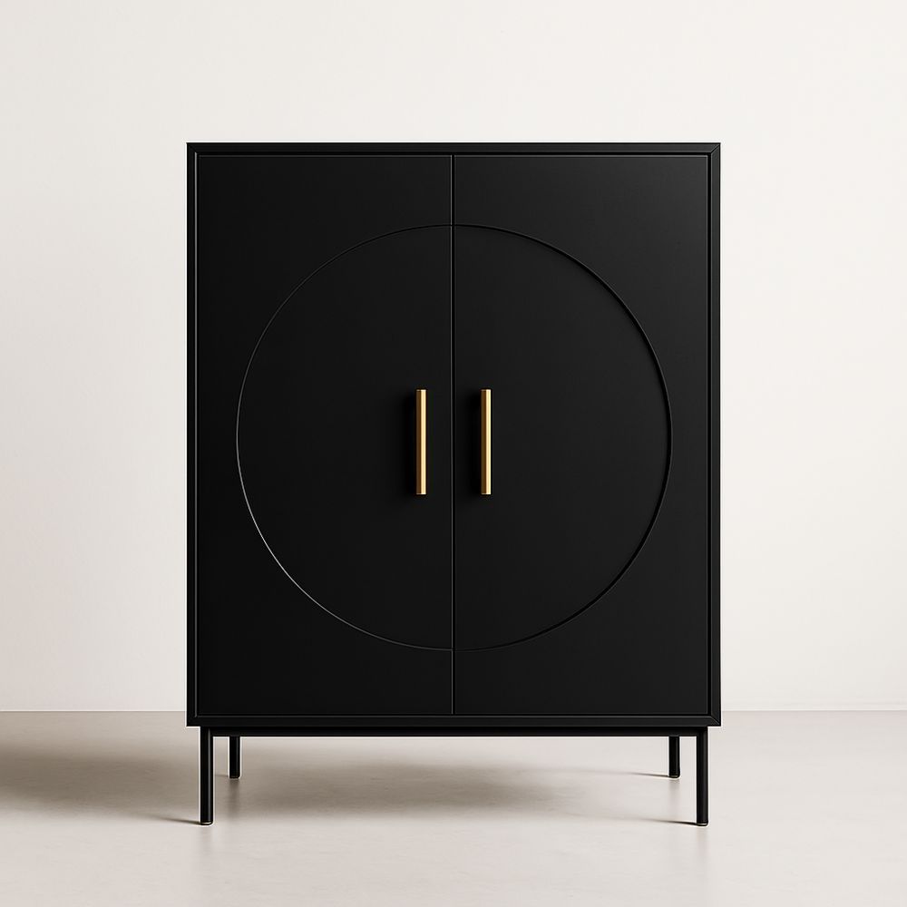 Armadietto in Legno MDF Nero con Maniglie in Metallo-Auraverilo