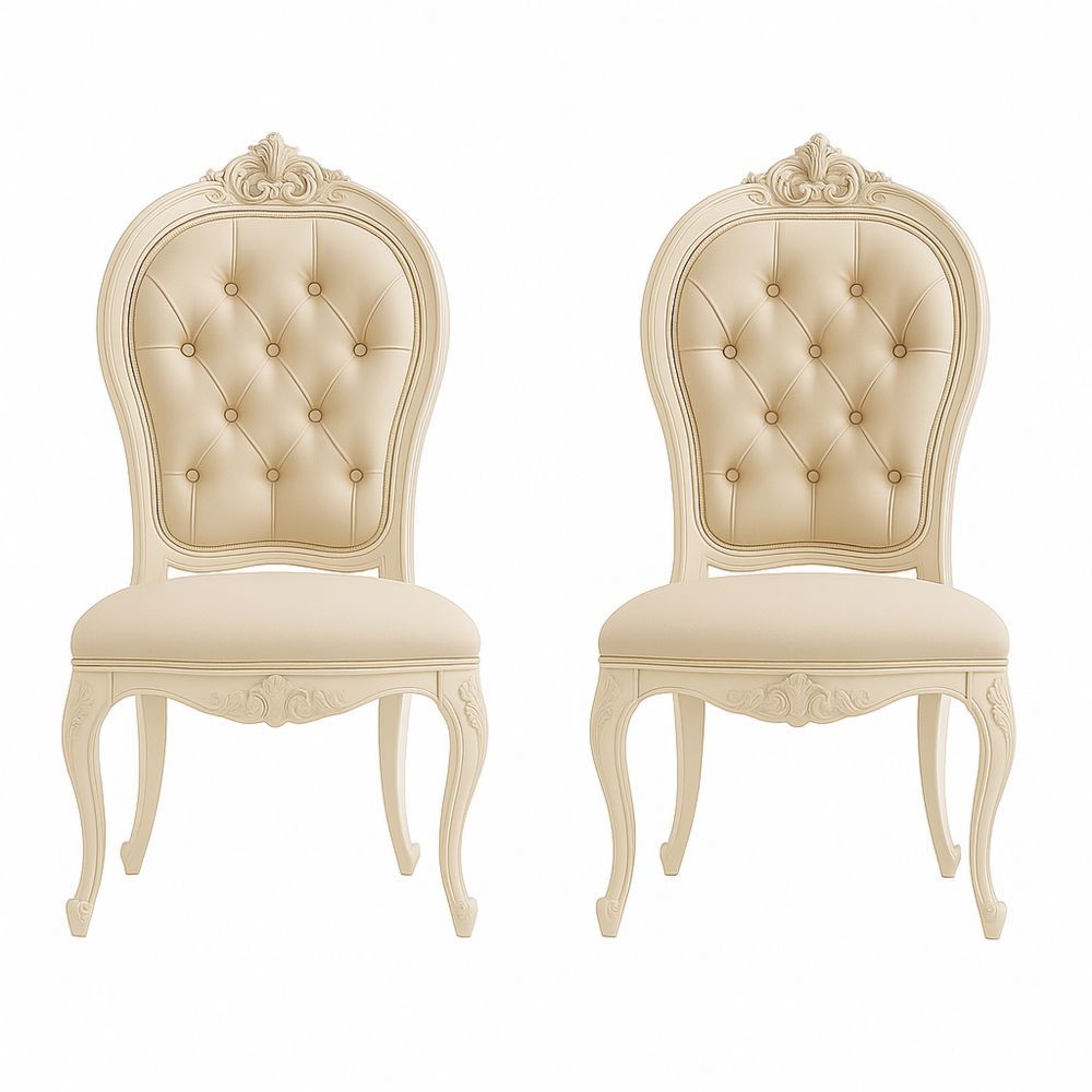 Set di 2 sedie imbottite in legno e ecopelle beige-Auraverilo