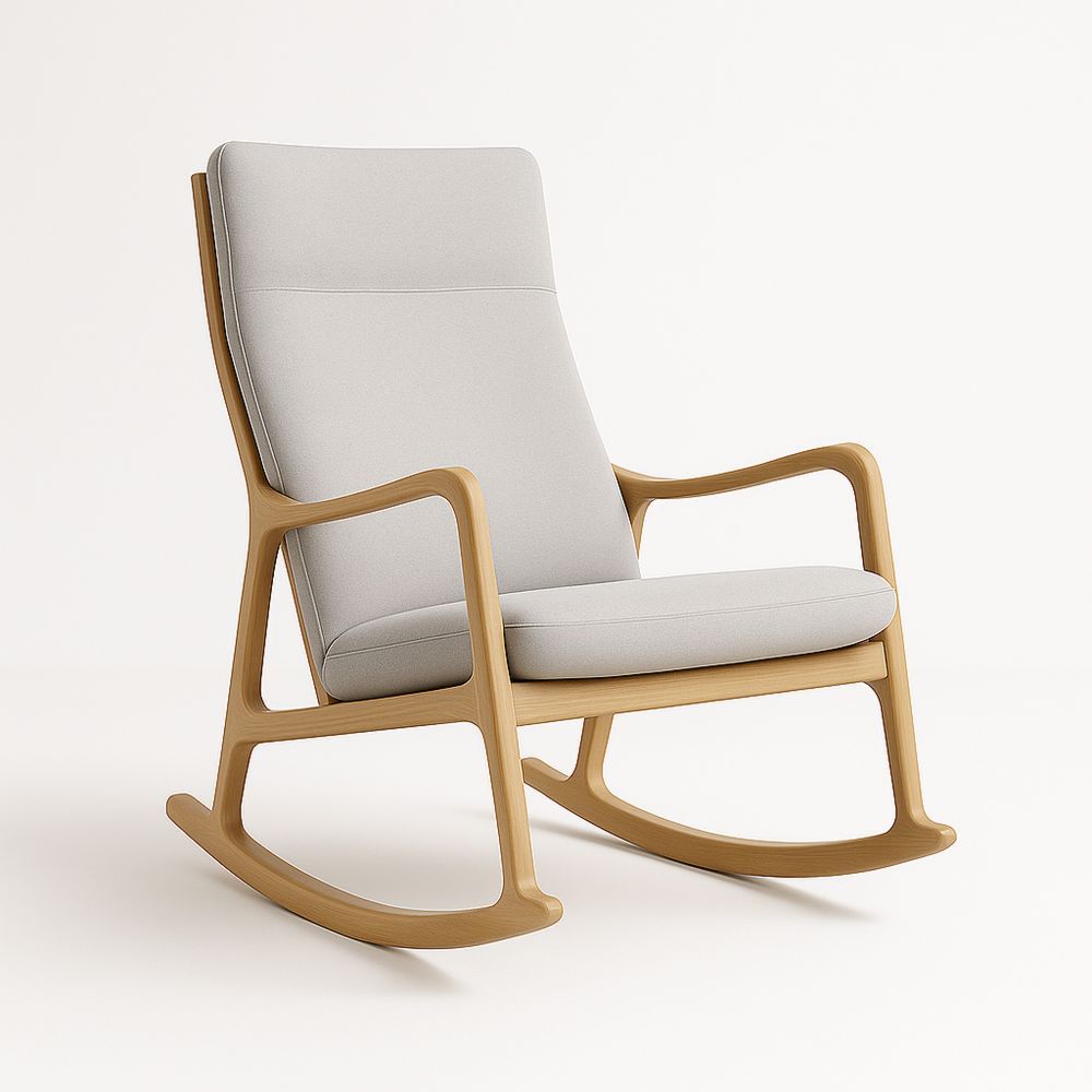 Sedia a dondolo in legno massello e tessuto grigio 95x65x80 cm-Auraverilo