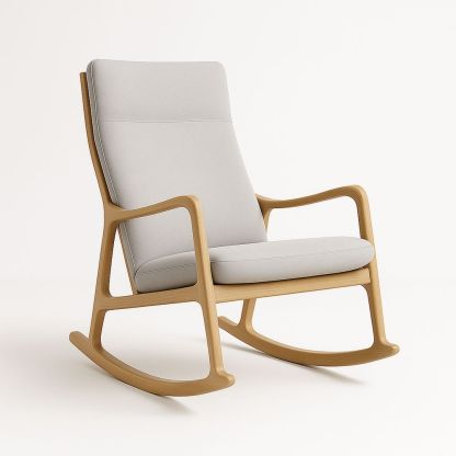 Sedia a dondolo in legno massello e tessuto grigio 95x65x80 cm-Auraverilo