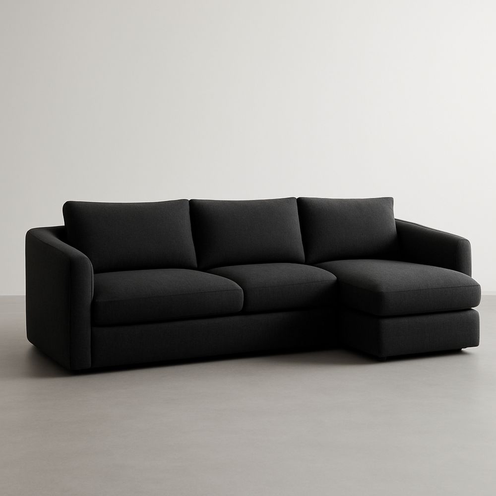 Divano Angolare in Tessuto Nero con Chaise Longue-Auraverilo